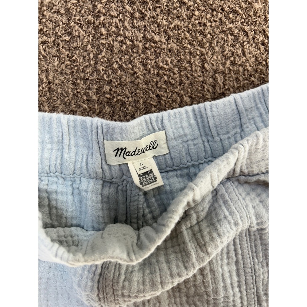 Madewell Light Blue Double Gauze Shorts Cotton Elastic Waist Pockets NA187 L - Picture 6 of 9